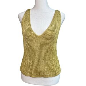 Carrie Forbes Gold Metallic Woven Knit Sleeveless V-Neck‎ Tank Top Vintage RARE